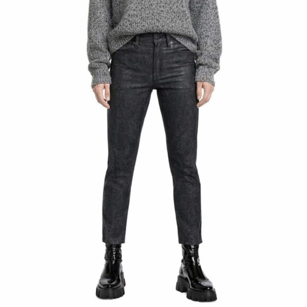 Rag & Bone Nina High Rise Black Straight Leg Snake Foil Cigarette Jeans Size 25